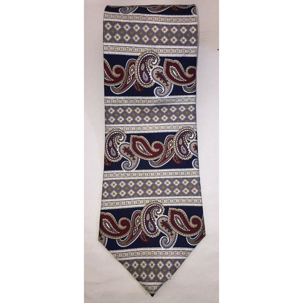 NOS Reed St. James Gold & Red Paisley Patterned Silk Neck Tie - 56" Length
